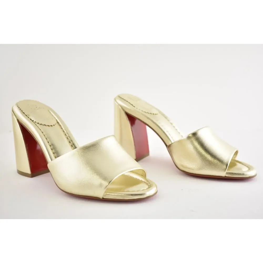 Christian Louboutin Jane Mule 85 Platine Gold Leather Backless Sandal Heel 36